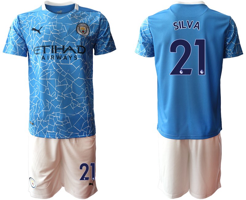 Men 2020-2021 club Manchester City home #21 blue Soccer Jerseys->->Soccer Club Jersey